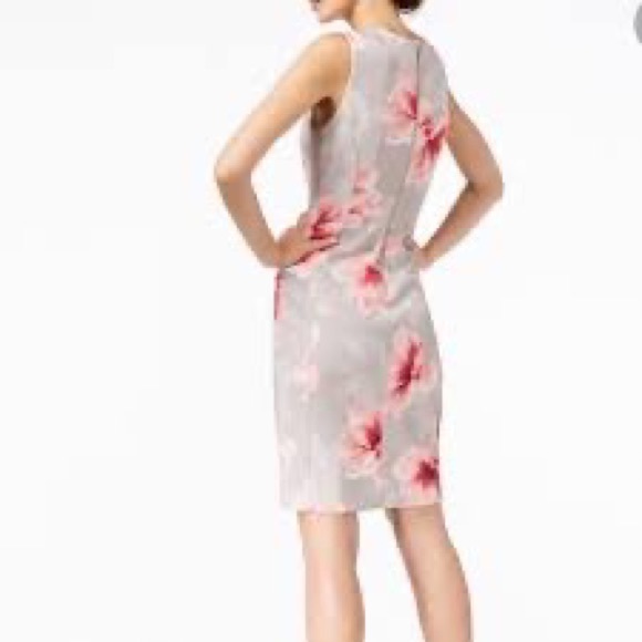 NWOT Calvin Klein Sleeveless Khaki and Pink Floral Sheath Dress Size 4 - Picture 2 of 12